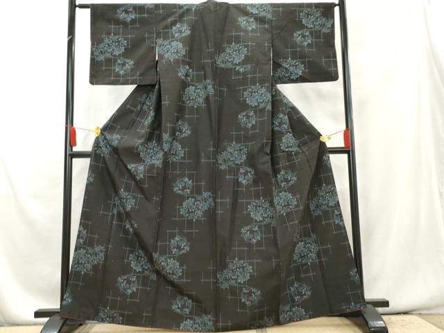 平和屋着物▽上質な小紋 単衣 紬地 花丸文 正絹 逸品 AAAW7643fy