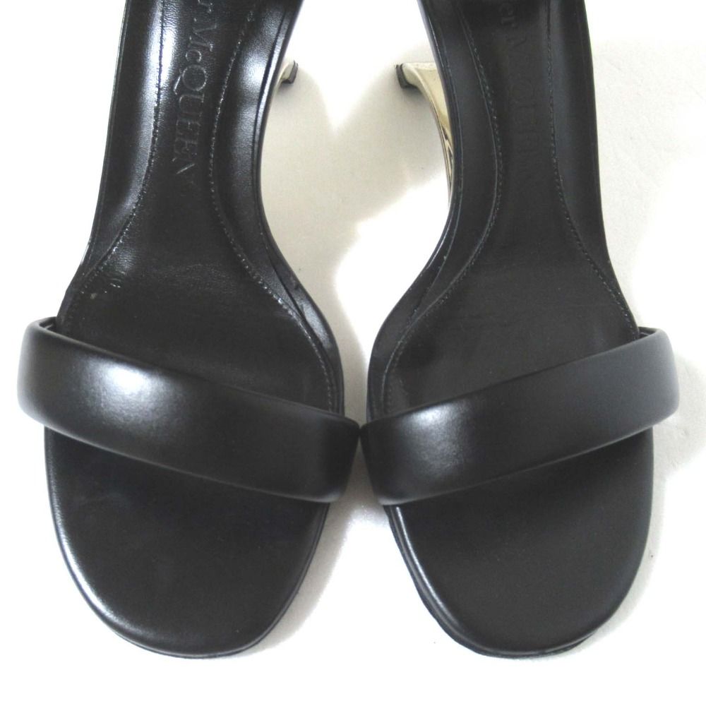 美品 Alexander McQueen アレキサンダーマックイーン アンクルストラップ デザインヒール サンダル サイズ38 約24.5cm ブラック レディース 古着  USED