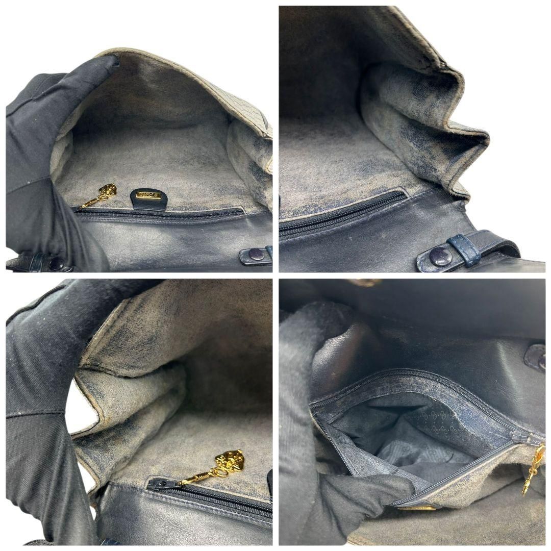 GUCCI グッチ ショルダーバッグ マイクロGG ネイビー 紺 PVC レザー  