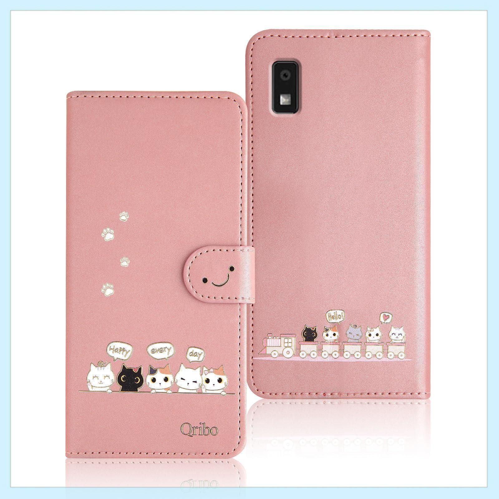 Qribo Aquos wish3 ケース 手帳型 アクオス wish3 ケース 手帳型 アクオス wish3 カバー Aquos wish3 A302SH ケース シンプルなのに可愛いデザイン エンボス加工猫柄 うれしい気持ち 5.7インチ対応 アクオス