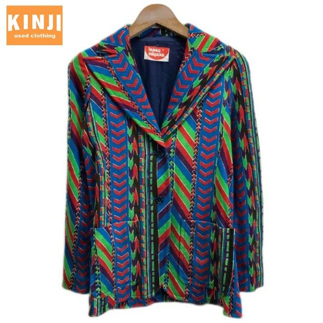 ISSEY MIYAKE テーラードジャケット 70 s 初期タグ シングルボタン 総柄 幾何学模様 レトロ ドメスティック 古着