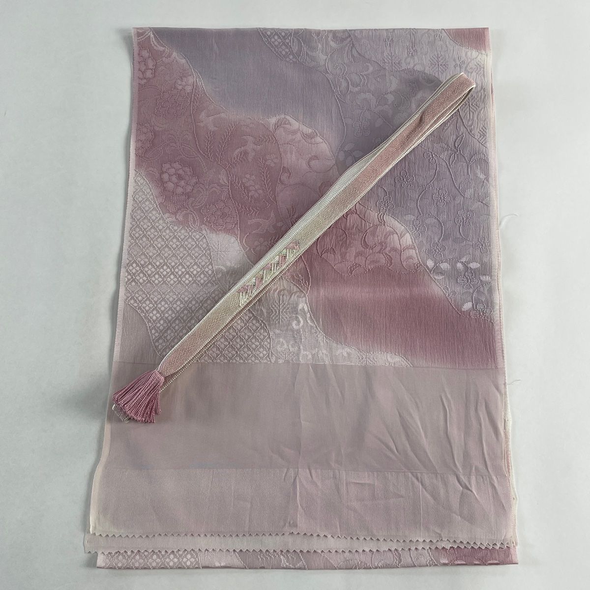 和装セット 優品 帯締め帯揚げ2点セット 地紋 染め分け 灰紫 正絹 和装小物