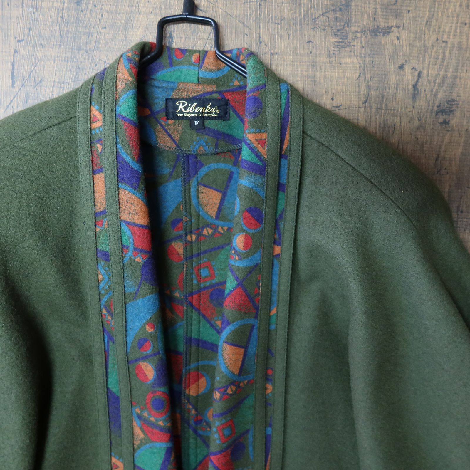 90s Vintage レトロ古着☆Ribenka リベンカ ポンチョ 総柄裏地 金 