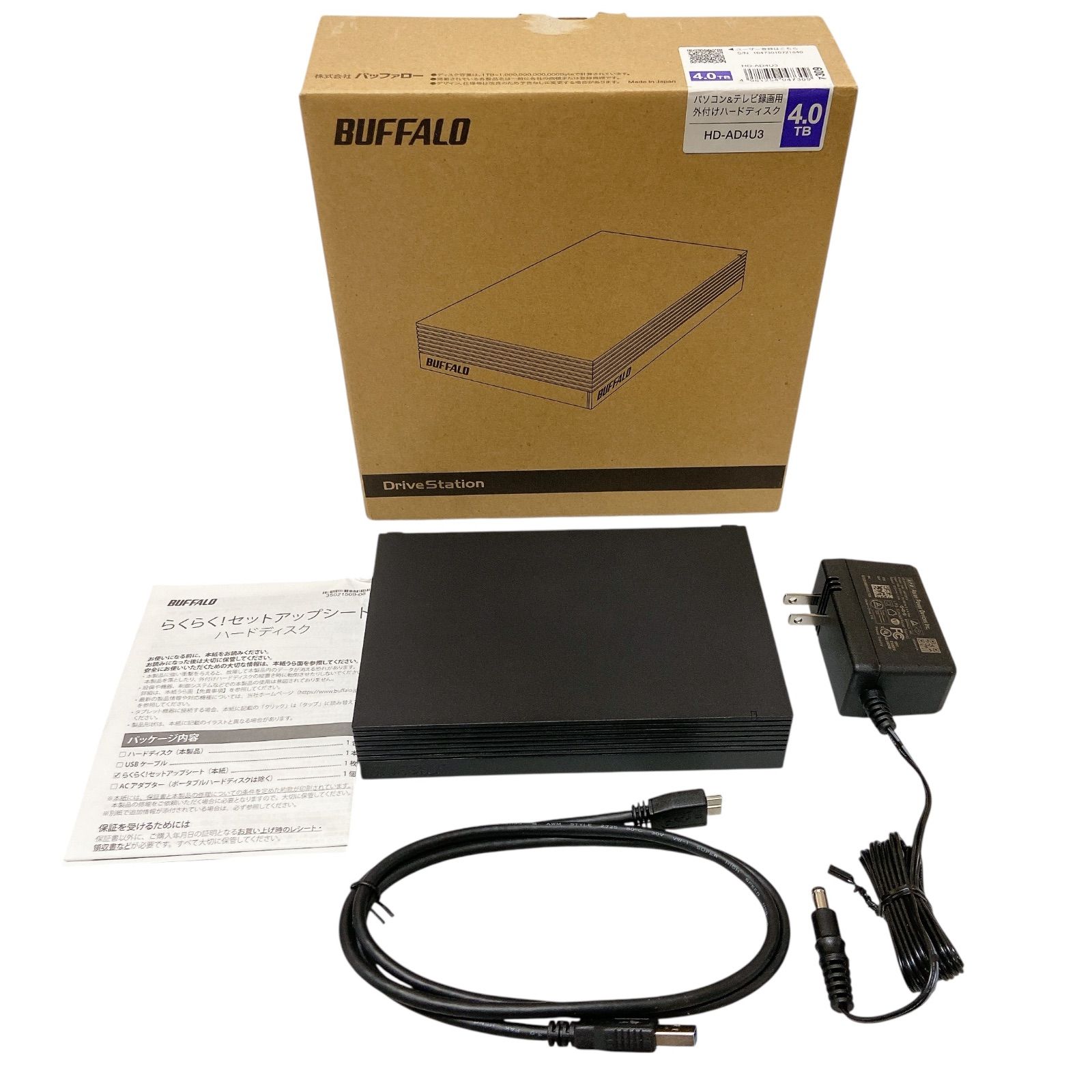 AT-167 BUFFALO バッファロー 外付けハードディスク HD-AD4U3 4.0TB ブラック