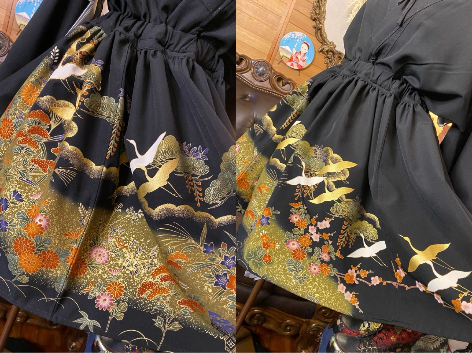 和洋折衷 黒留袖 着物 ミニ丈 ワンピース ドレス 2部式作り帯 和 和洋折衷 黒留袖 着物 ミニ丈 ワンピース ドレス 2部式作り帯 和