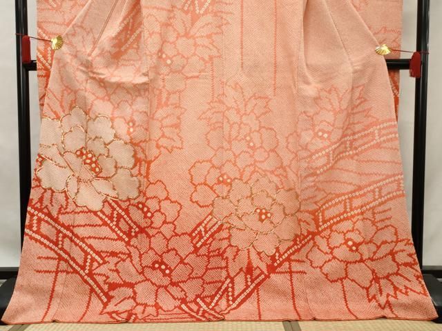 平和屋着物□豪華振袖 総絞り 駒刺繍 草花文 暈し染め 正絹 逸品