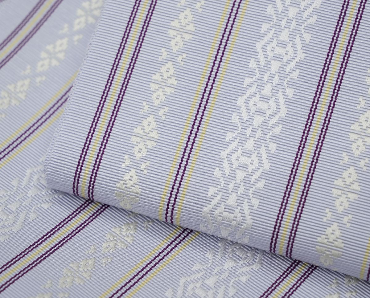 新品 博多織 【長尺】単衣半幅帯 浴衣帯 暁鼠 五本献上柄 帯端処理済 新品 博多織 【長尺】単衣半幅帯 浴衣帯 暁鼠 五本献上柄 帯端