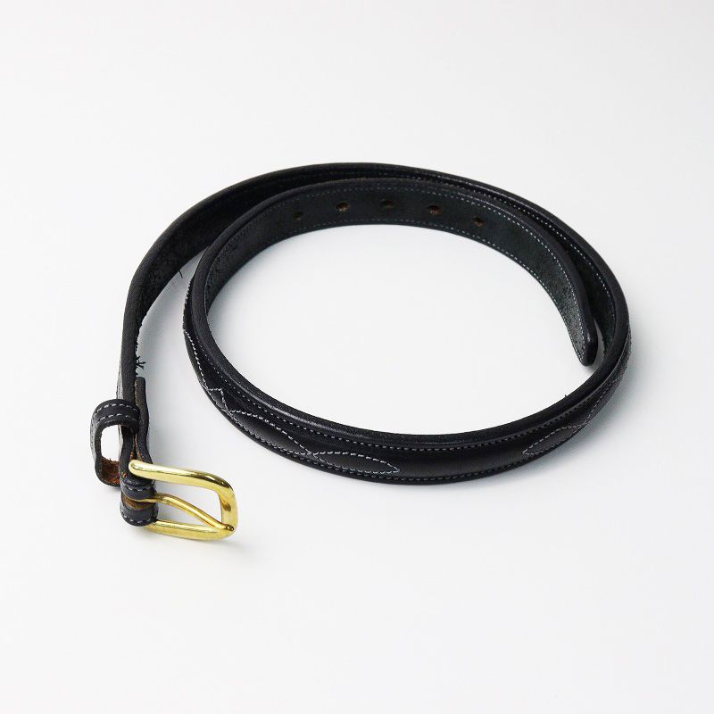 トリーレザー TORY LEATHER ステッチ ブライドルレザー ラウンドライズベルト 28/ブラック ナロー 細ベルト【2400014224887】