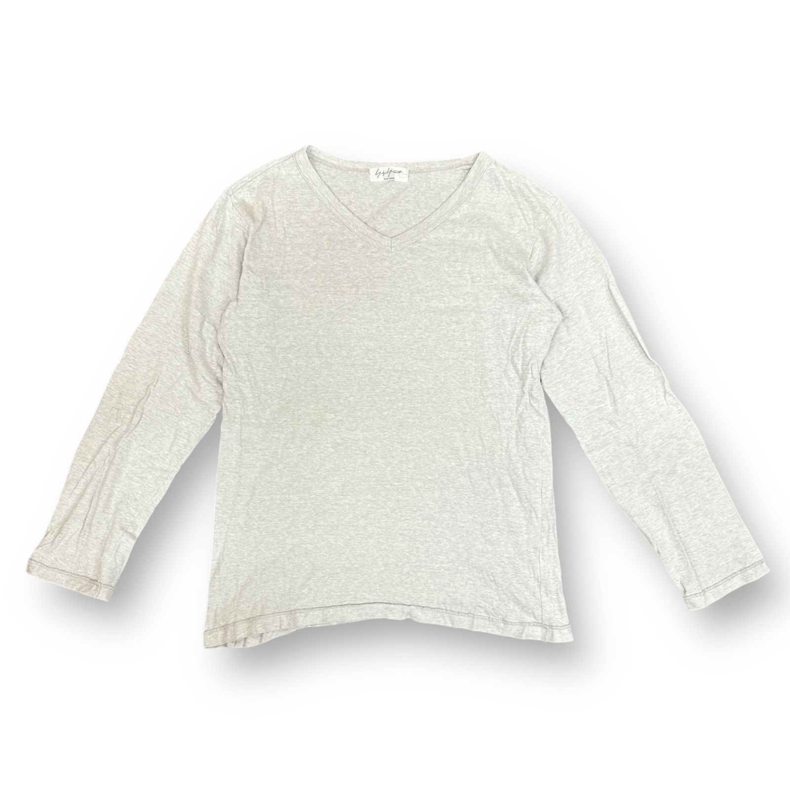 Yohji Yamamoto グレー Vネック長袖カットソー Yohji Yamamoto POUR HOMME ネップ長袖Tシャツ Vネック ロンT