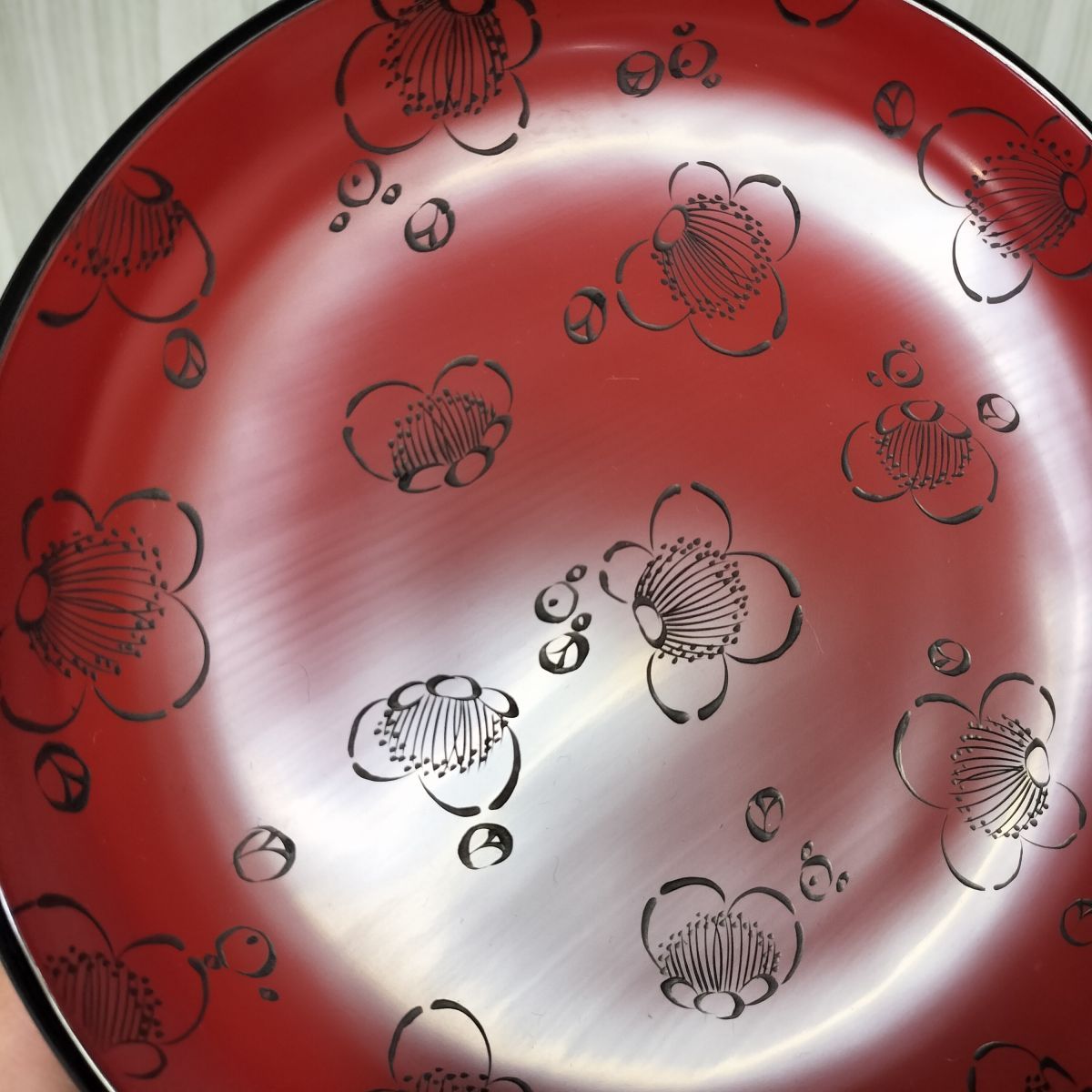 輪島塗 漆器 菓子皿 銘々皿 5枚 赤 朱 花 直径約18cm 290099