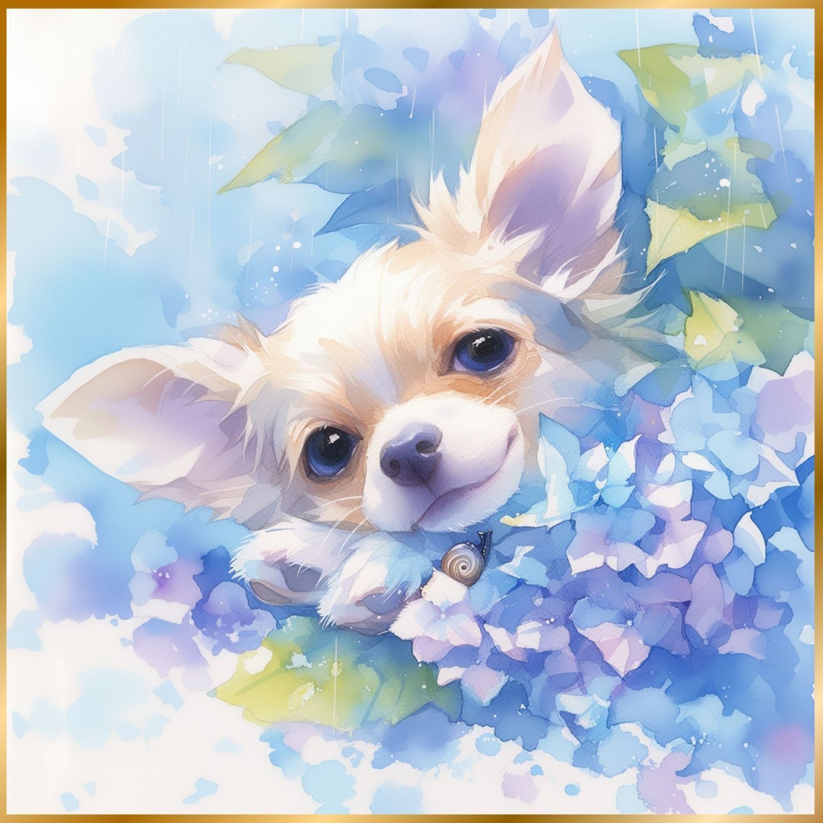 雨犬戯舞 - チワワ犬の子犬 No.2】クリーム・イエロー・梅雨