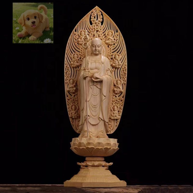 大人気 総檜材 木彫仏像 仏教美術 精密細工 仏師で仕上げ品 地蔵菩薩立像 高さ43cm