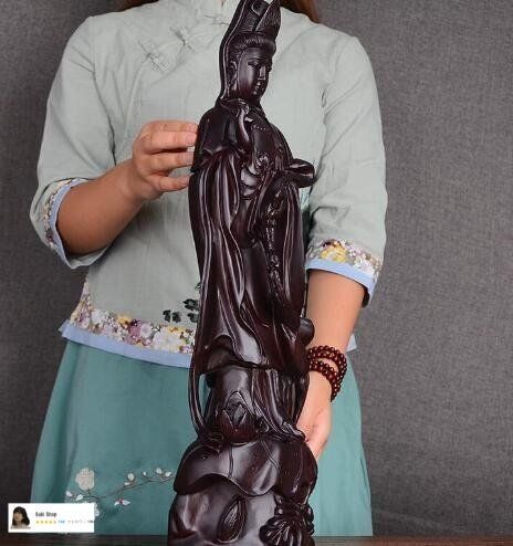 新品 仏教美術 木彫仏像 精密細工 木彫り 黒檀木 観音菩薩像