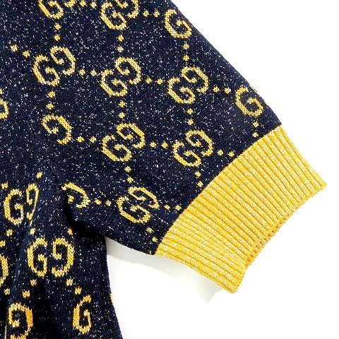 GUCCI - GUCCI グッチ 22AW GGジャガード 総柄半袖ニットワンピース レディース ネイビー 692707 GUCCI グッチ 22AW GGジャガード 総柄半袖ニットワンピース