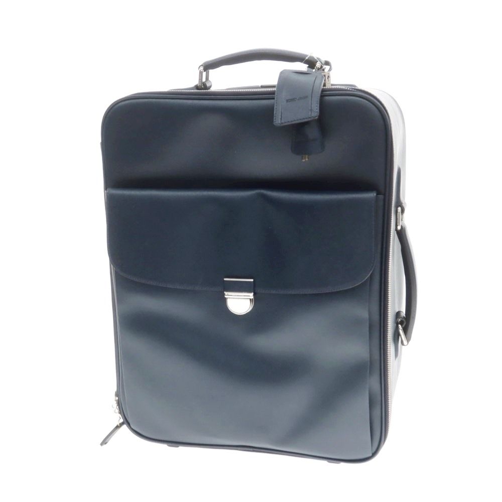ジョルジオアルマーニ GIORGIO ARMANI 型押しレザー キャリーバッグ ダークブルーグリーン系 W34xD20.5 メンズ