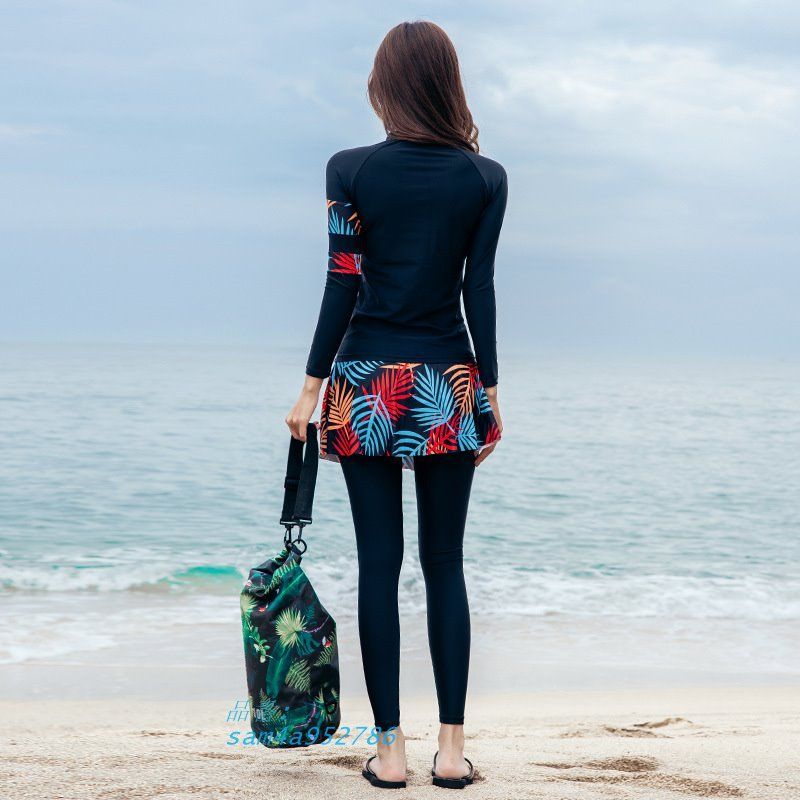 意外と知らない！ 水着 レディース タンキニ 3点セット ラッシュガード スカート付き プール 日焼け対策 露出控えめ レギンス 海水浴 エキゾチック オトナ女子 ヤシの葉 婦人 am4a952786