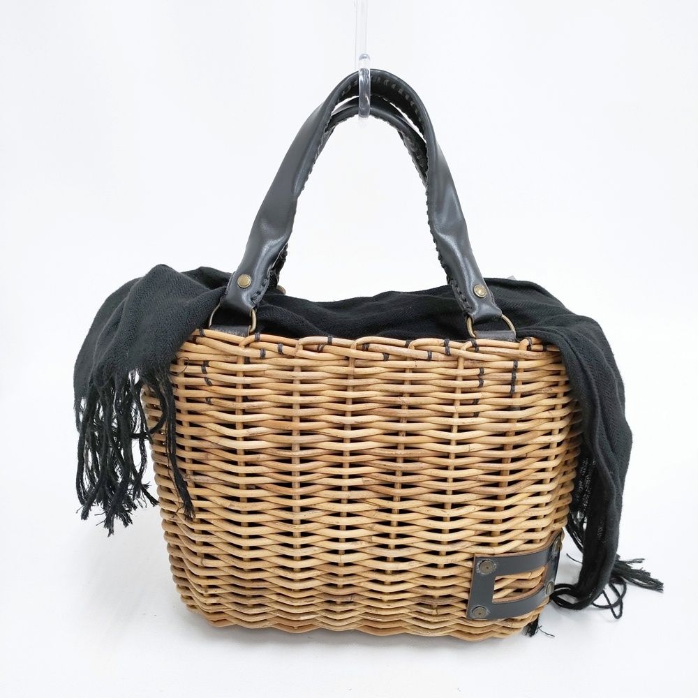 ebagos 20周年 トートバスケット トートバッグミニ ブライドルレザー×紅籐 かごバッグ ベージュ ブラック レディース エバゴス 5-1001G◎