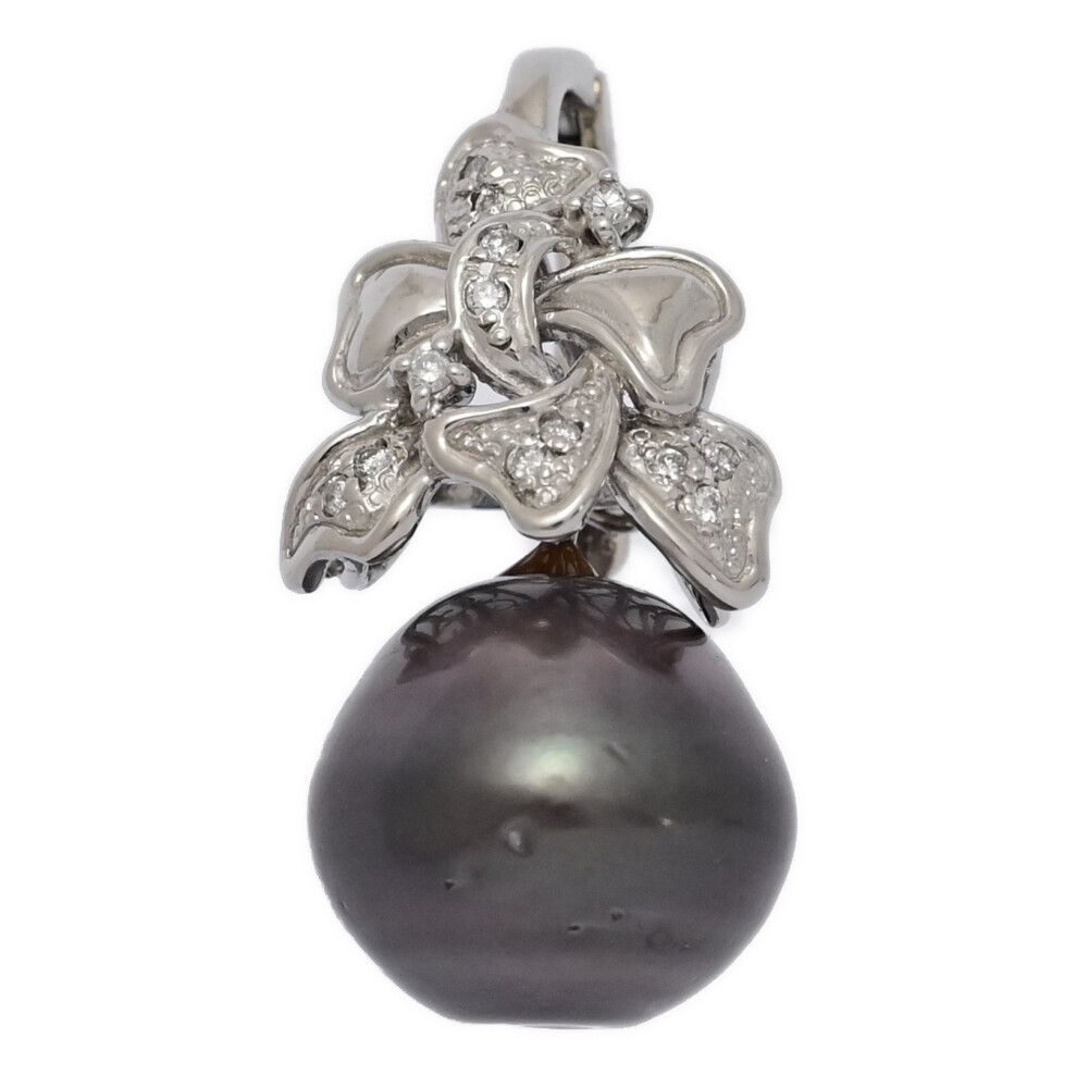 15.3-15.9mm FD 0.15ct リボンモチーフ 黒蝶真珠 クロチョウ タヒチパール ペンダントトップ Pt900-11.1g プラチナ プレゼント ♀ S レディース 593504