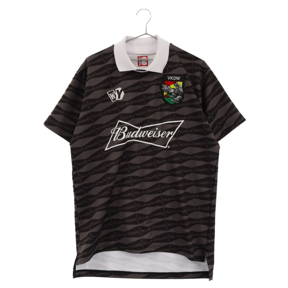 wastedyouth (ウエステッドユース) ×Budweiser バドワイザー サッカーゲーム半袖シャツカットソー ポロシャツ ブラック