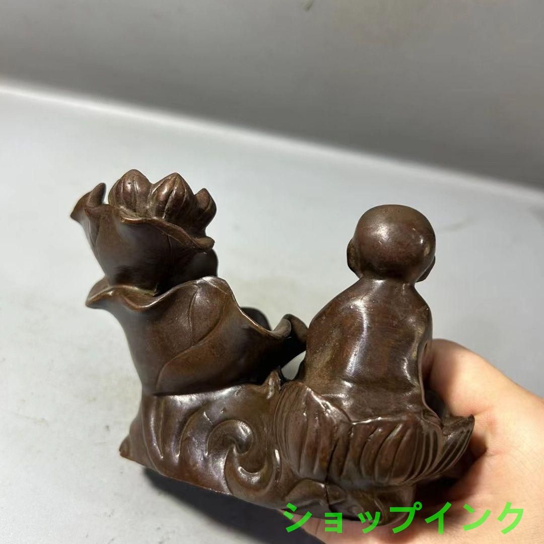小坊主が香炉 茶道具 香道具 工芸品 美術品 置物 小坊主 お香挿し ハスの葉の逆流香 茶道具 香道具 蓋置 置物