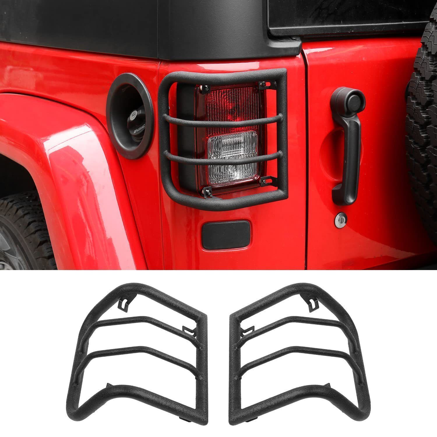 ジープ Wrangler JK 2007-2018年 テールライトカバー 左右セット ブラック アルミ製 テールランプガード