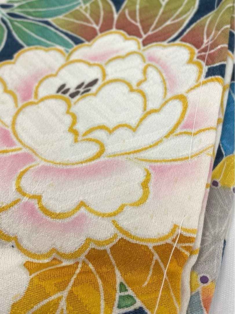 振袖 仮絵羽 京友禅 横段 金駒 紋意匠 正絹 未仕立て品 八掛付き