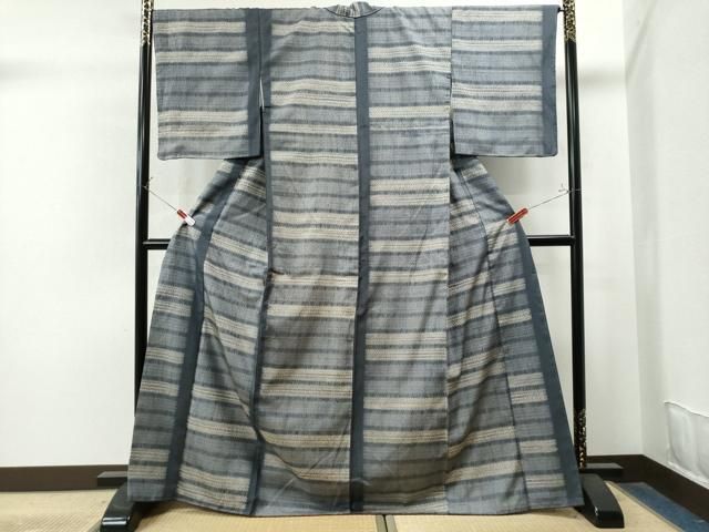平和屋着物●上質な紬　杢目絞り　横段文　正絹　逸品　未使用　CAAU1668yc 平和屋着物○上質な紬 杢目絞り 横段文 正絹 逸品 未使用 CAAU1668yc