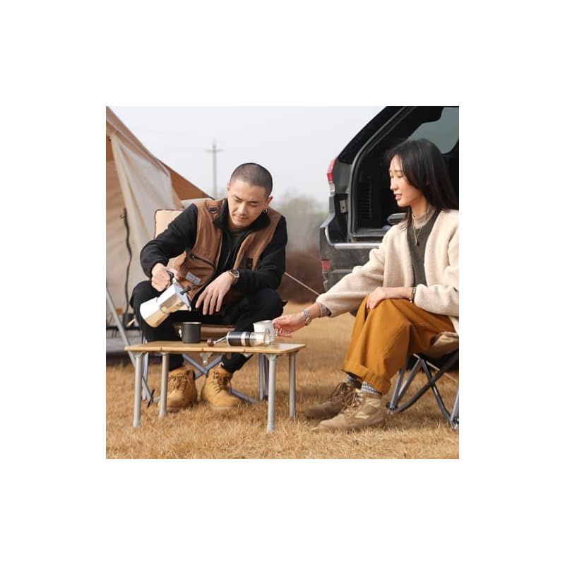 在庫 KingCamp キャンプ テーブル 4折 特許取得 折り畳み 2-3人用 無段階高さ調節 超軽量 バンブー天板 コンパクト 耐荷重30kg 収納付き ピクニック アウトドア 登山 携帯便利 60x40x30-40cm 1