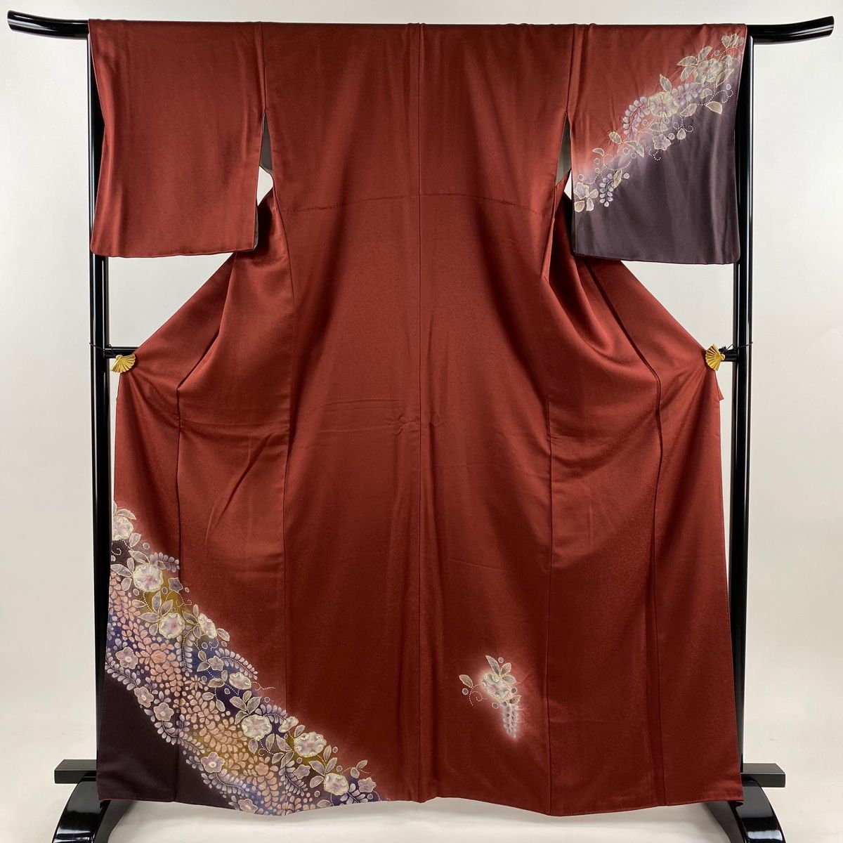 付下げ 身丈164cm 裄丈66cm M 袷 辻が花柄 染め分け ぼかし 赤茶 正絹 秀品