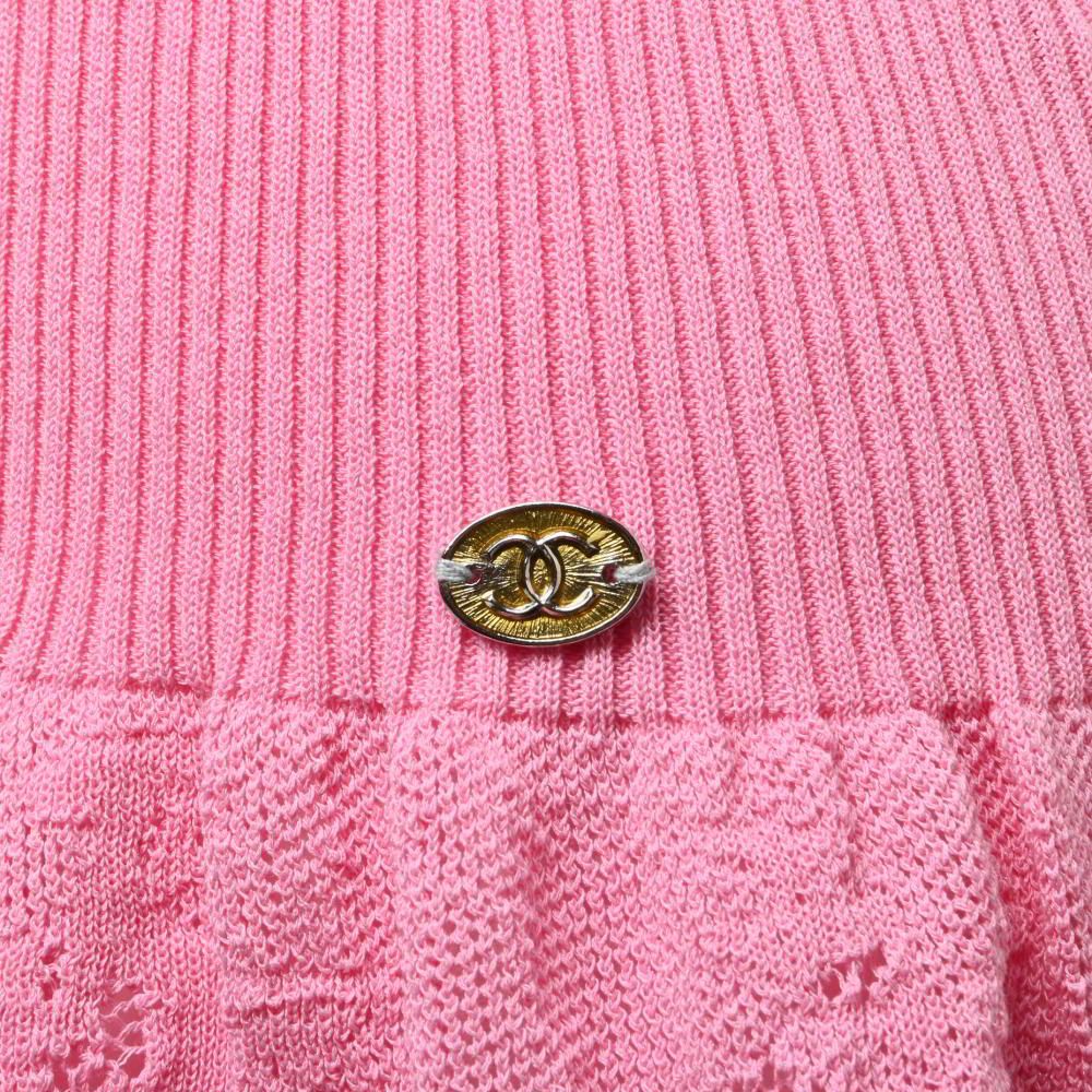 美品 CHANEL 06P P28460K00111 コットン ニットベスト ココマークプレート付き 38 ピンク シャネル KL4BHCBL80 CHANEL 06P P28460K00111 コットン ニットベスト ココマーク