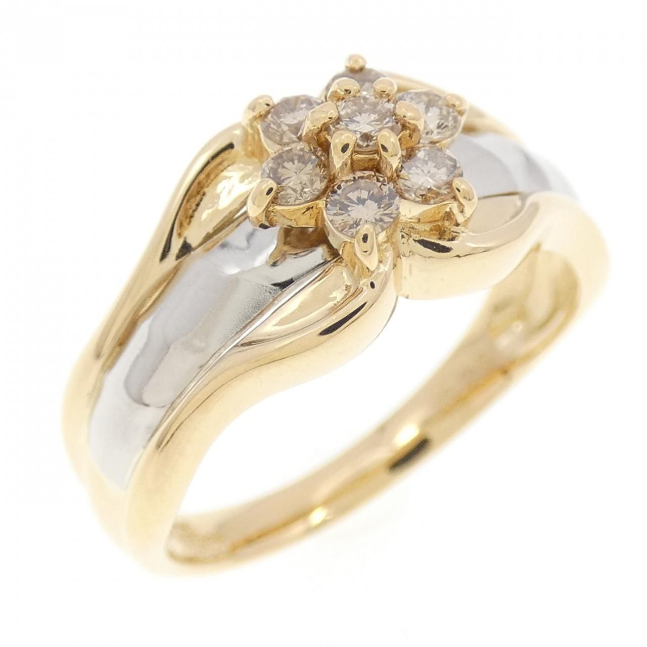K18YG/PT900 フラワー ダイヤモンド リング 0.25CT 