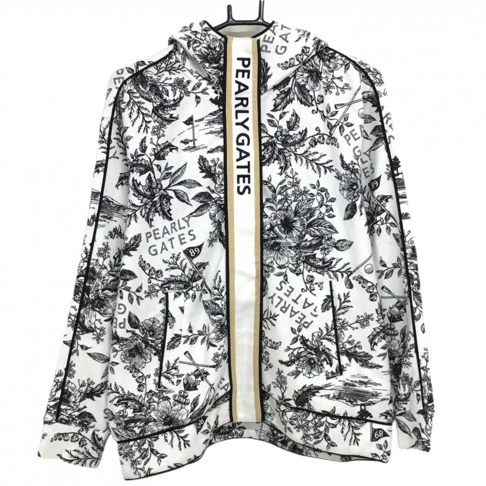 パーリーゲイツ ジップパーカー 白×黒 花柄 ジップロゴ ブルゾン  