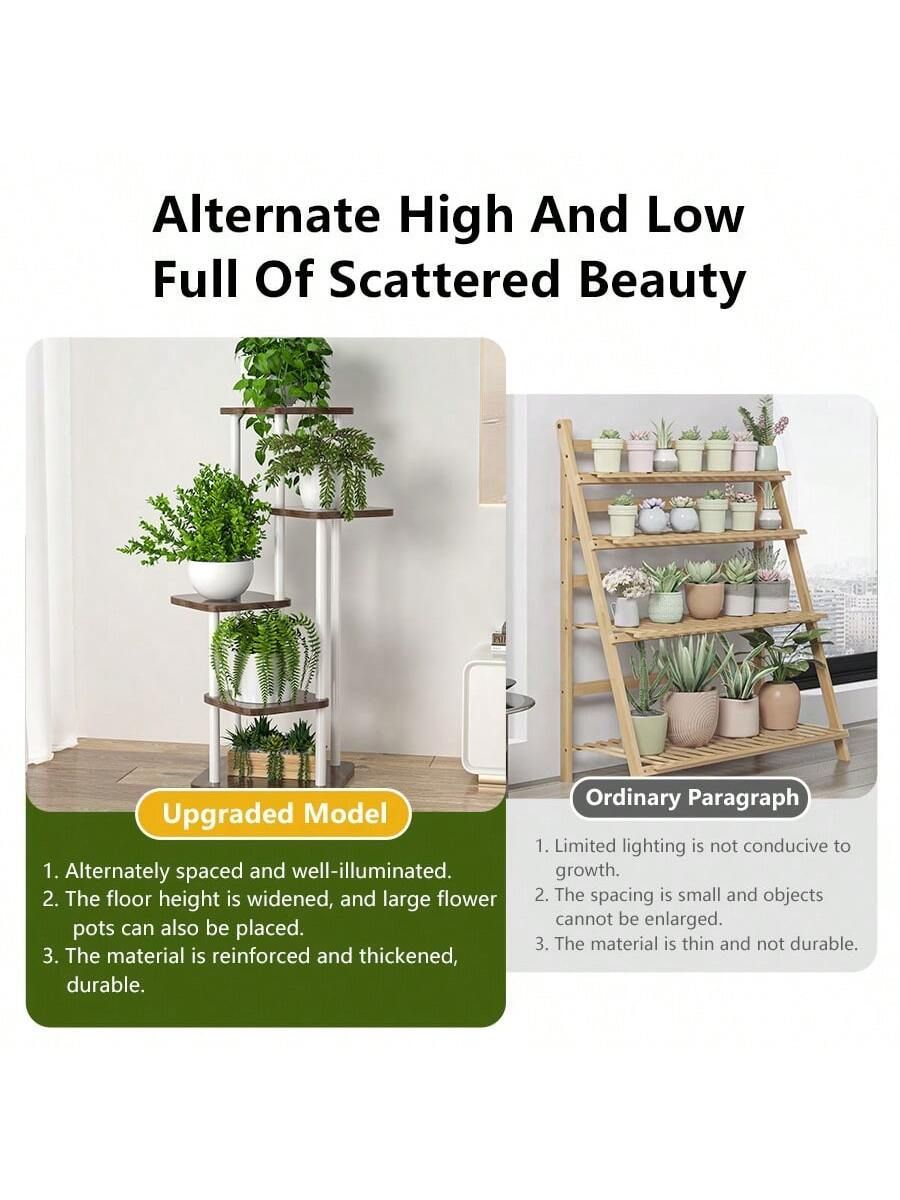 6段竹製プラントスタンドラックホルダー、7つの鉢植え植木鉢用、屋内