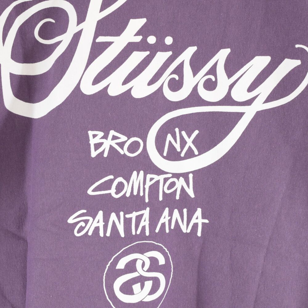 STUSSY ステューシー パープルジップフーディー 刺繍ロゴ Lサイズ STUSSY (ステューシー) WORLD TOUR ZIP HOOD Grape ワールド