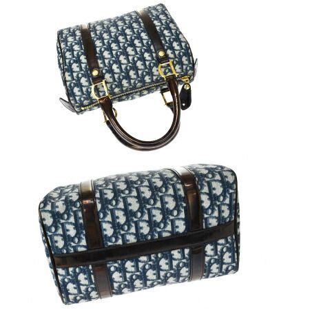 Christian Dior ボストンバッグ トロッター柄 PVC ディオール PVC トロッター ボストンバッグ ブルー Christian Dior