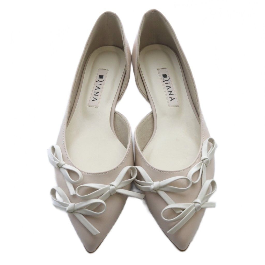 DIANA ダイアナ　リボン　ポインテッドトゥ　レザーパンプス　ピンク　21.5 ダイアナ リボン ポインテッドトゥ フラット パンプス レザー