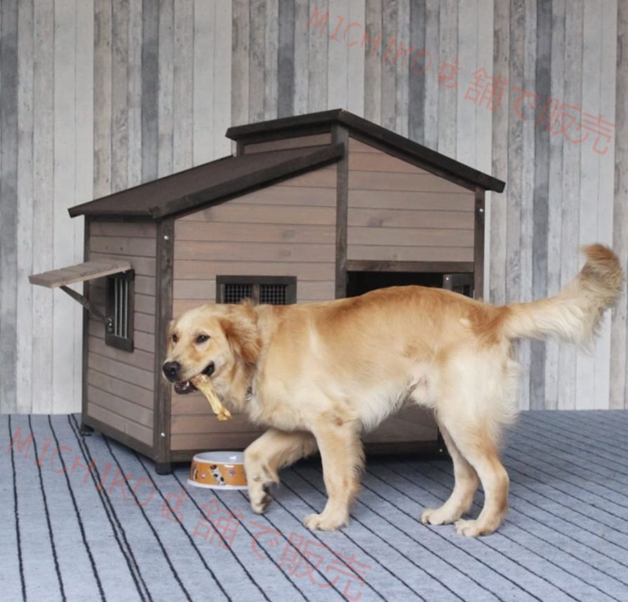 犬小屋 屋外 無垢材 ペットハウス ドッグハウス キャビン 雨と日差し保護 大中型ペット用 取り付け簡単 サイズ 130x141x149cm マルチカラー