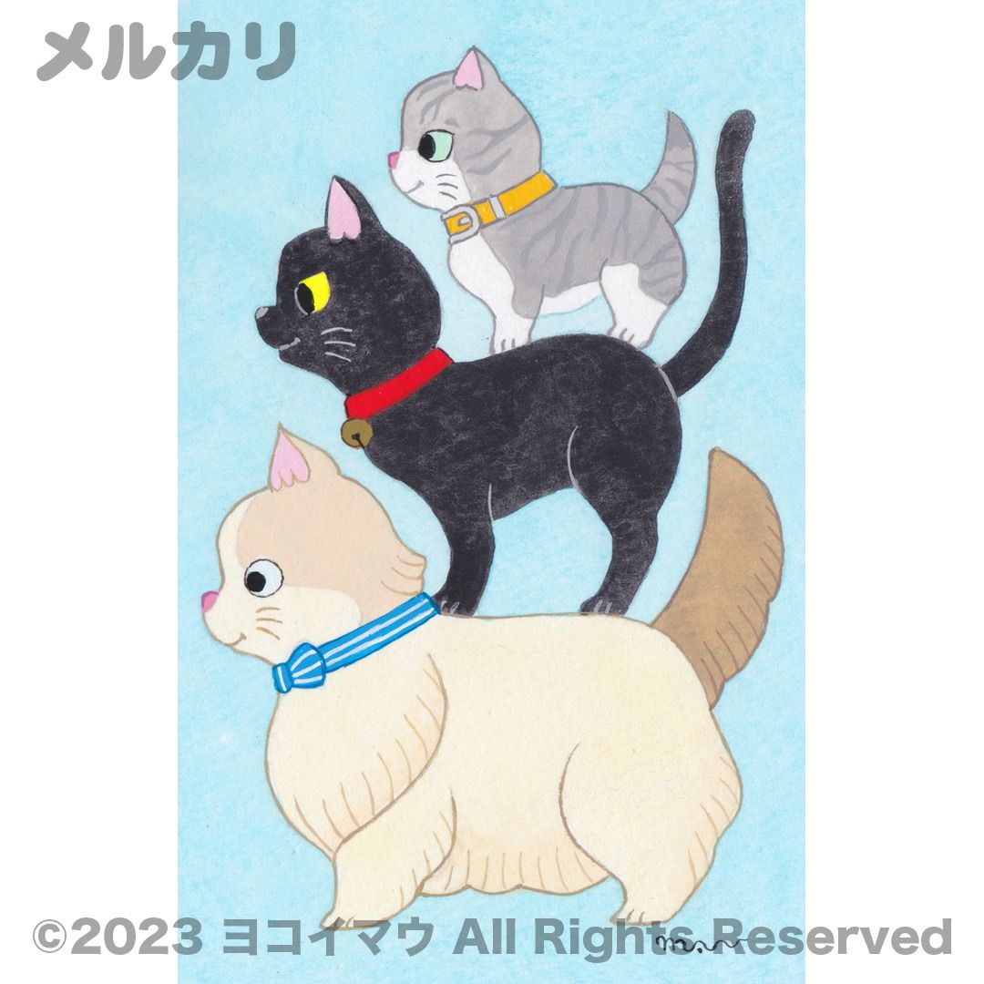 原画「猫とタツノオトシゴ」猫/ダイビング/熱帯魚/辰年/アート