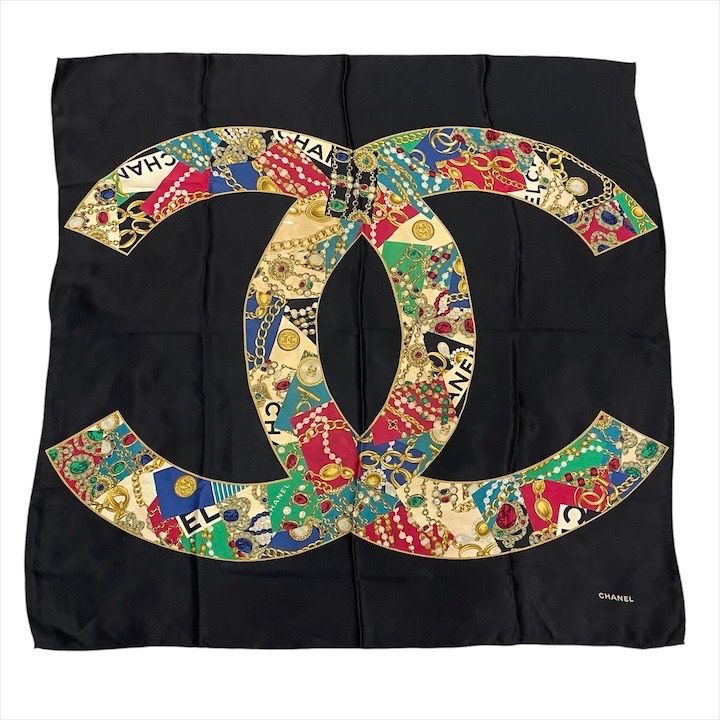 良品 CHANEL シャネル 大判 スカーフ シルク 100% ココマーク 良品 CHANEL シャネル 大判 スカーフ シルク 100% ココマーク