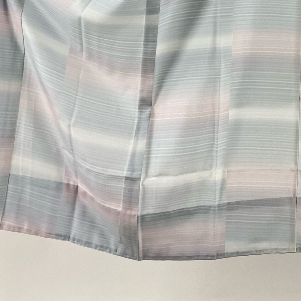 長襦袢 身丈128cm 裄丈68cm L 縞 ぼかし 青灰色 正絹 秀品