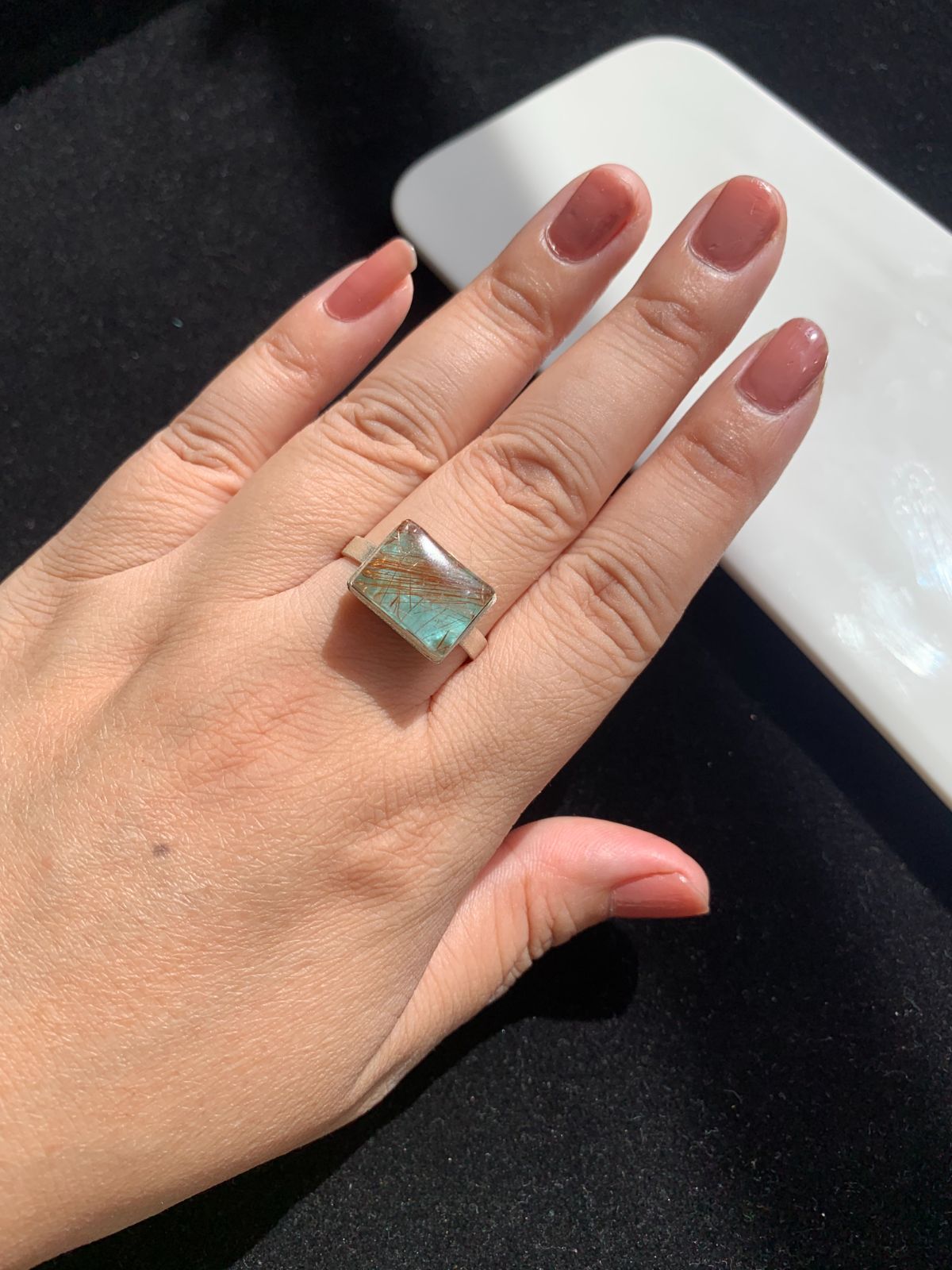 1点もの エメラルド×ルチルクォーツ ダブレットストーンリング SV925