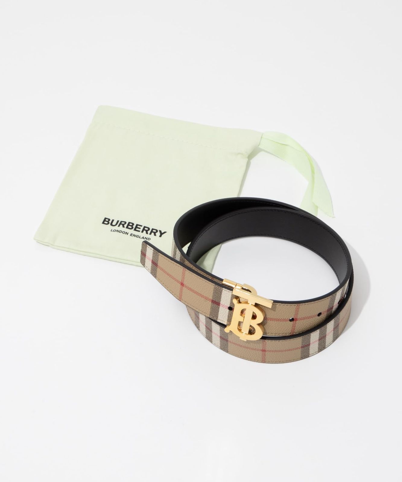 [BURBERRY] ベルト8070286 MB TB 35MM PLAQUE RVS DFCメンズ ARCHIVE BEIGE/GOLD