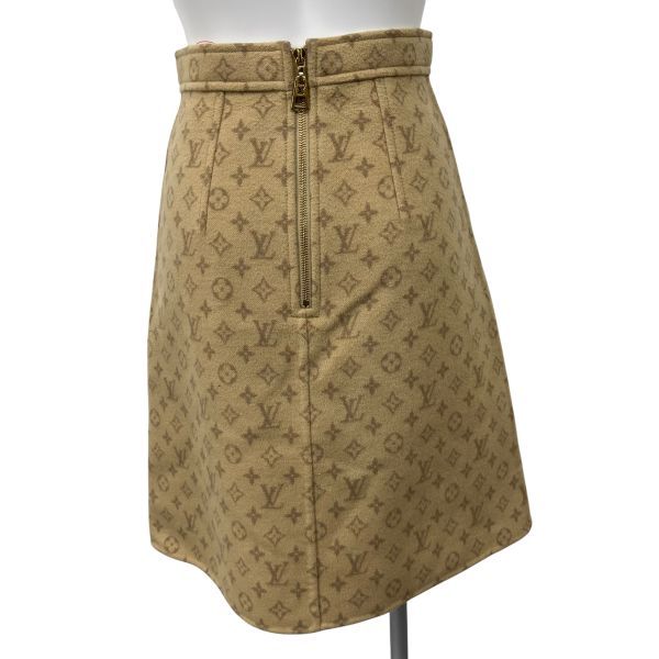 便利な ● ルイヴィトン LOUIS VUITTON スカート 膝丈 モノグラム RW222W 22AW ベージュ ウール シルク 本革 34 XS 5号 レディース S5V650 今だけ値下