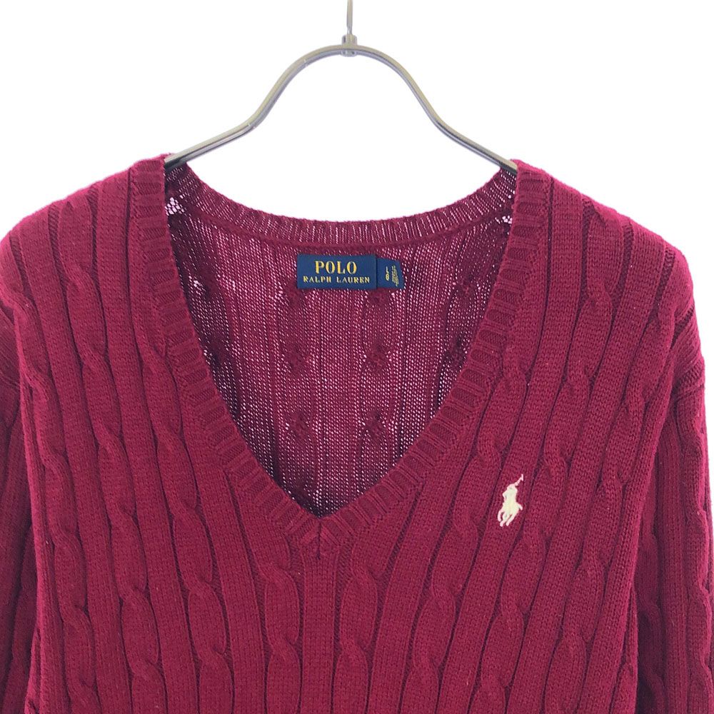 ポロラルフローレン ロゴ刺繍 長袖 Vネック コットン ニット LG