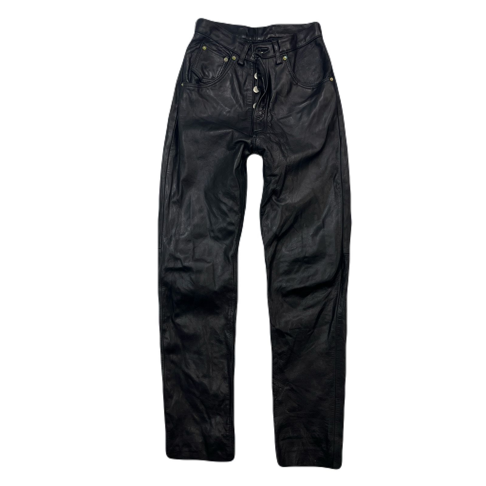 極美品✨ムーンフェイス牛革オールレザーパンツ2XLロゴボタン黒　大きいサイズ TOKYO 23 Faux Leather Double Knee Pants BLACK （トウキョウ