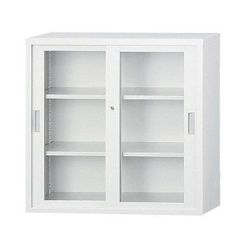 豊國工業 33浅型ガラス引戸書庫 TS-33G CN-85色 ホワイトグレー