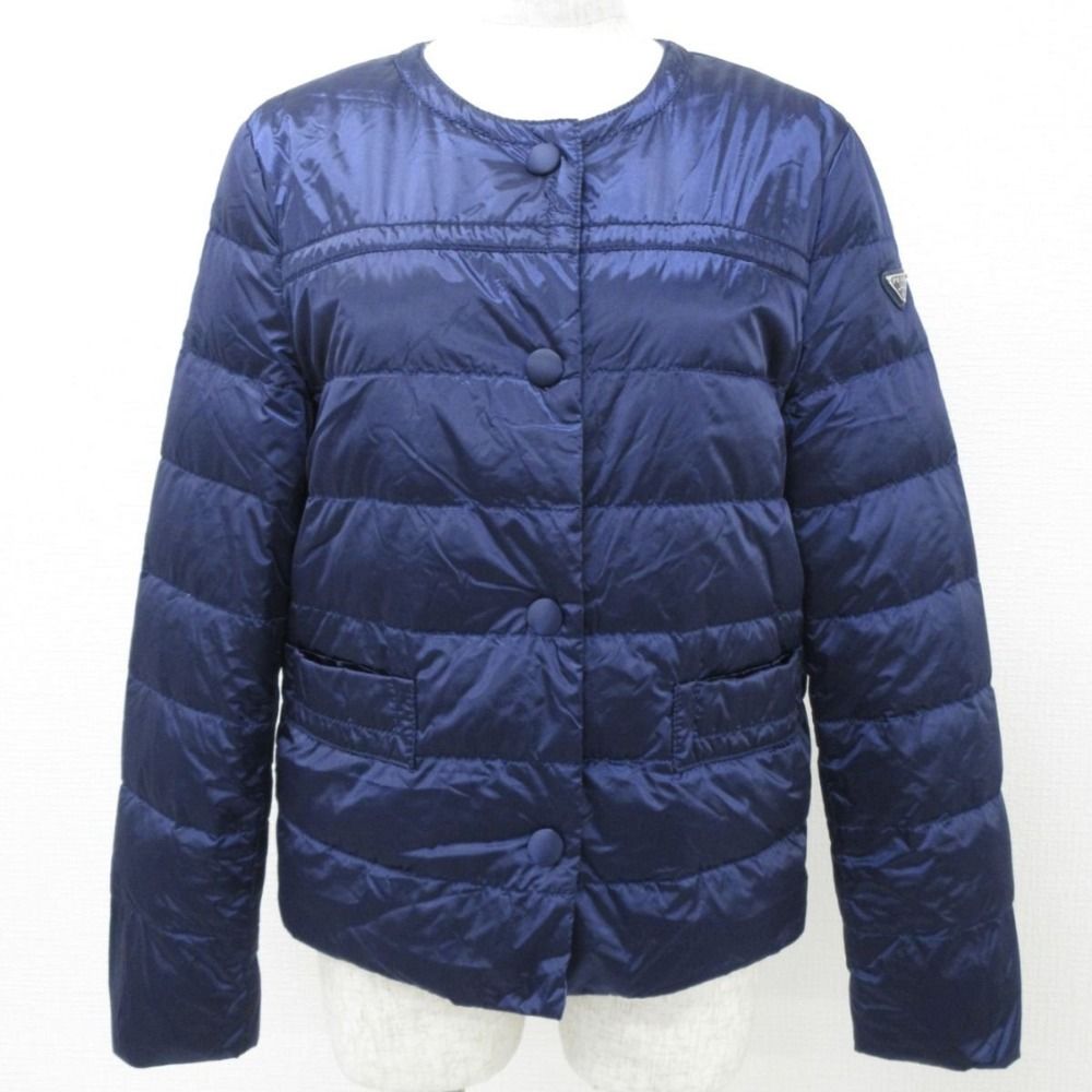 PRADA プラダ 40 ダウンジャケット ネイビー トライアングルプレート