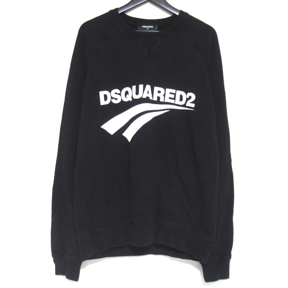 DSQUARED2 ディースクエアード Classic Raglan Fit 裏起毛 長袖 プリント スウェットシャツ トレーナー XLサイズ ブラック メンズ 古着