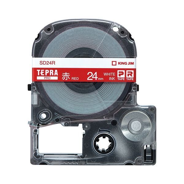 （まとめ） キングジム テプラ PRO テープカートリッジ ビビッド 24mm 赤／白文字 SD24R 1個 