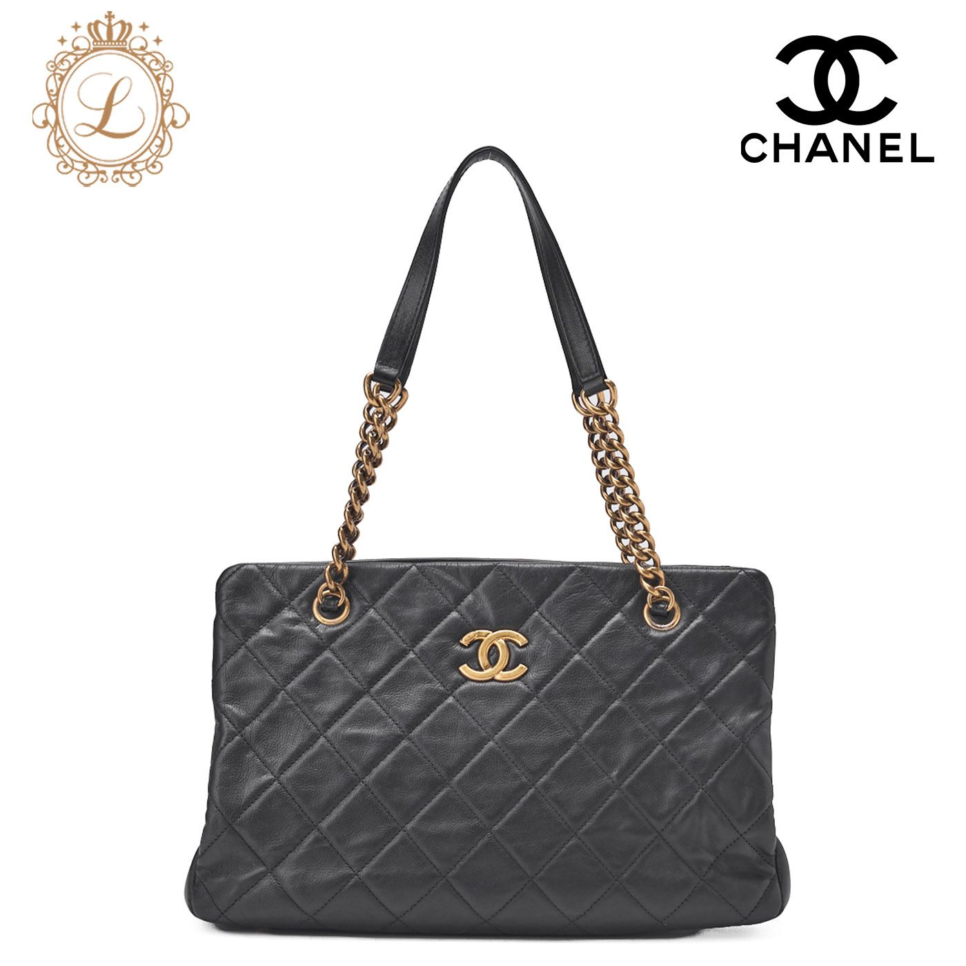 CHANEL シャネル ショルダーバッグ マトラッセ カーフスキン黒 ココマーク ゴールド金具 レディース